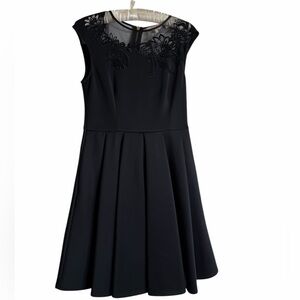 Ted Baker Black Floral Lace Yoke Fit-and-Flare Dress
